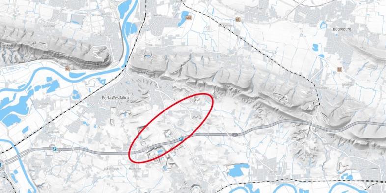 Eine Karte zeigt einen Bereich bei Porta Westfalica, in dem gebohrt wird.