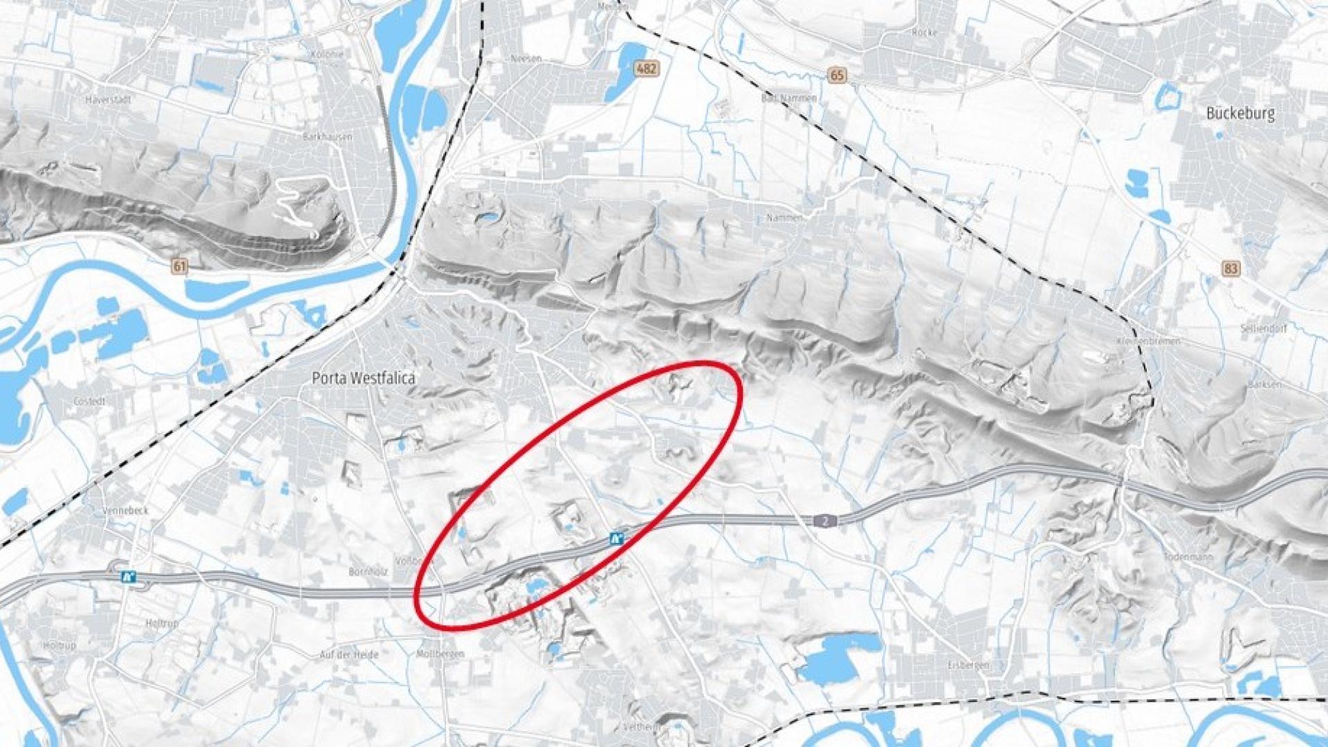 Eine Karte zeigt einen Bereich bei Porta Westfalica, in dem gebohrt wird.