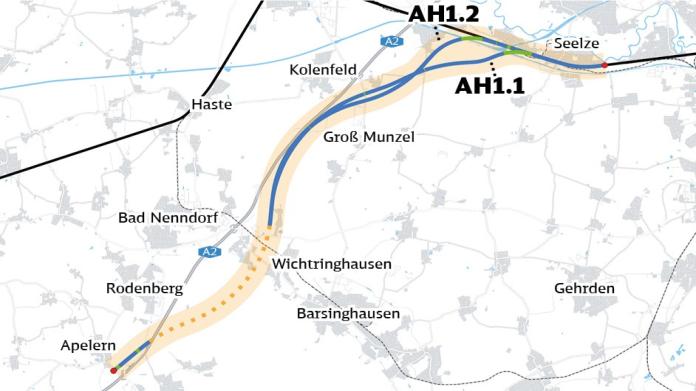 Zu sehen sind die Verläufe der Segmente AH1.1 und AH1.2.