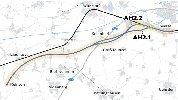 Die Darstellung zeigt die Verläufe der Segment-Varianten AH2.1 und AH2.2